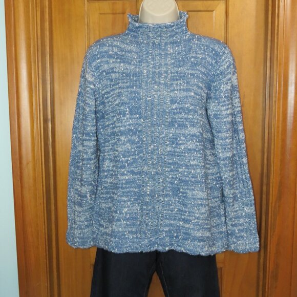 Veronique Denim Blue/White Slub Funnel Neck Sweater Poly & Wool Ireland Size 14 - Picture 7 of 11